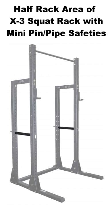 Pin Pipe Safety Bars for Half Rack Area of X-3 Squat Rack - Shown in Rack Pin Pipe Safety Bars for Half Rack Area of X-3 Squat Rack - Shown in Rack