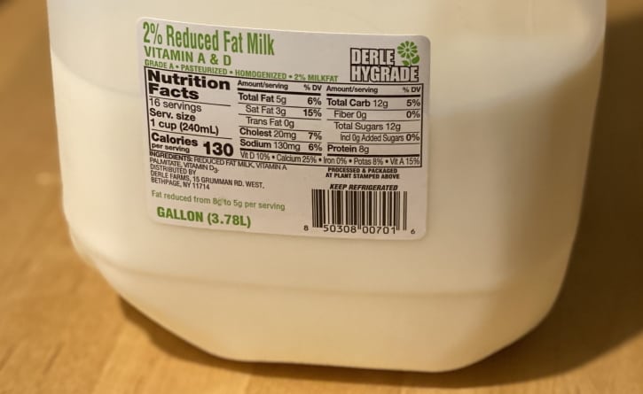 2 Percent Milk Nutrition Facts