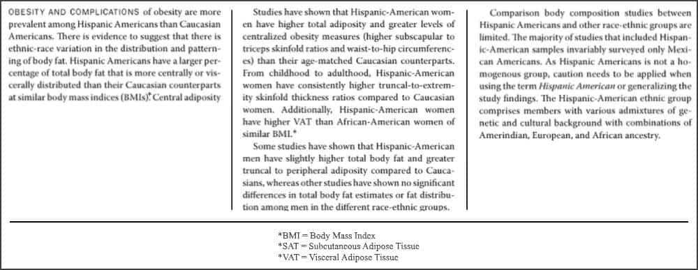 Hispanic body fat distribution