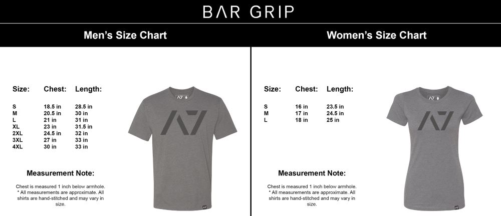 Bar Grip Full Size Chart for Men and Women