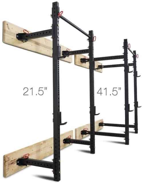 Titan Fold Back T-3 Power Rack Wall Mount - 21-5 Inch Depth vs 41-5 Inch Depth