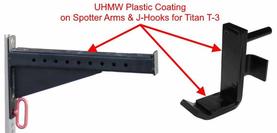 UHMW Coated Spotter Arms and J-Hooks for Titan T-3 Series HD Power Rack