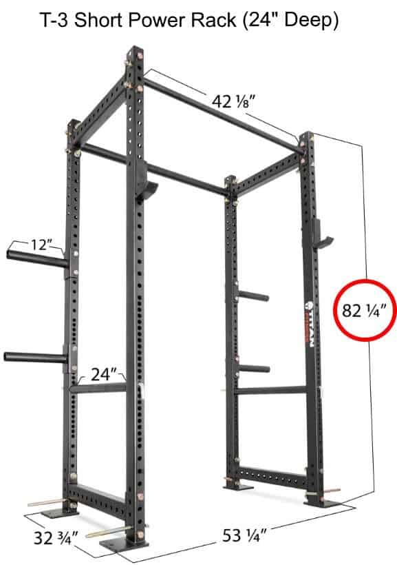 Titan T-3 Series Short Power Rack - 24 Inch Depth - Dimensions