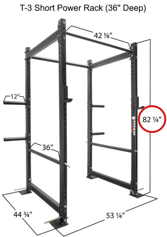 Titan T-3 Series Short Power Rack - 36 Inch Depth - Dimensions