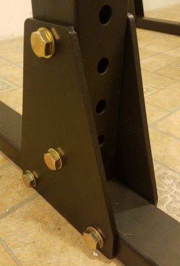 Gusset Plates Supporting Uprights on Base of X-3 Power Rack - Outside