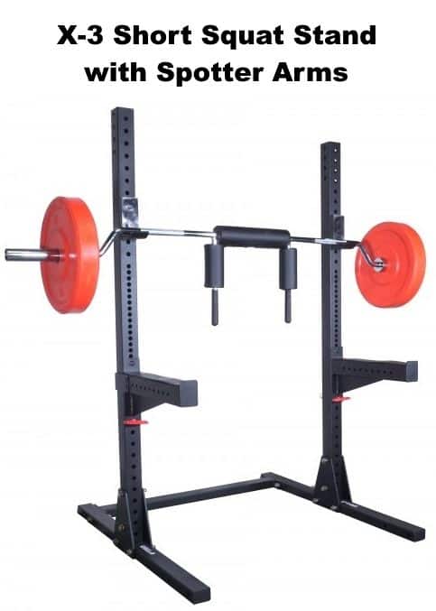 X-3 Short Squat Stand with Spotter Arms - with Safety Squat Bar