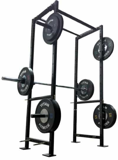 Titan X-2 Power Rack with Barbell and Platse on Weight Holders - Side Angle View