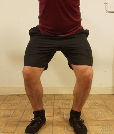 Squatting in A7 Center-stretch Shorts - Front View - Near Top of Squat Rep