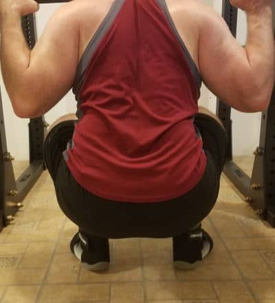 Squatting in A7 Center-stretch Shorts - Rear View - Bottom of Squat Rep