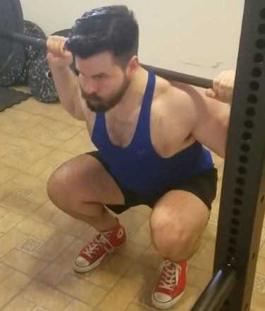 Squatting in Soffe Infantry Shorts - Front View - Bottom of Squat Rep