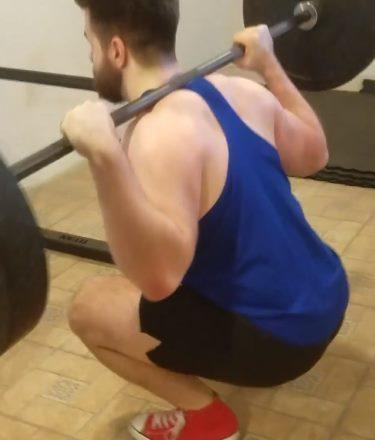 Squatting in Soffe Infantry Shorts - Side View - Bottom of Squat Rep