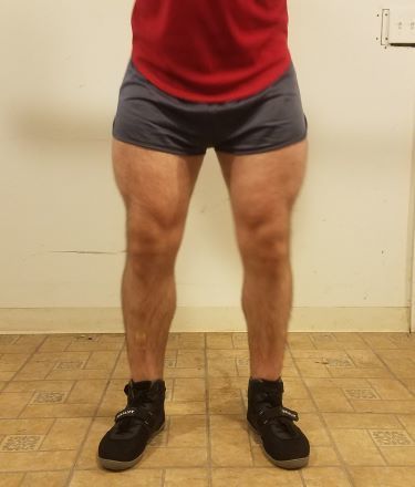 Squatting in Soffe Ranger Panty Shorts - Front View - Top of Squat Rep