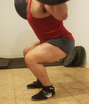 Squatting in Soffe Ranger Panty Shorts - Side View - Near Bottom of Squat Rep