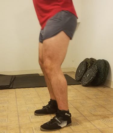 Squatting in Soffe Ranger Panty Shorts - Side View - Top of Squat Rep