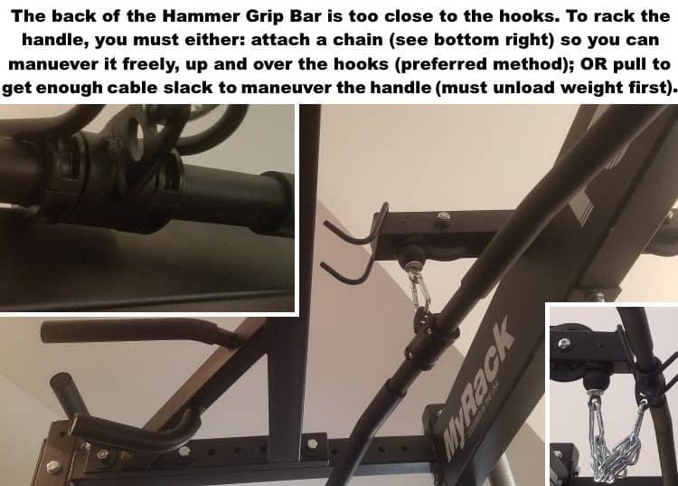 Force USA MyRack Hammer Grip Chin-up Bar Attachment - Installs Too Close to Lat Pulldown Bar Holder Hooks