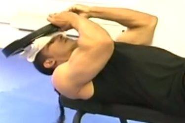 Lying Neck Flexion Setup - Bring Elbows in After Placing Plate on Forehead