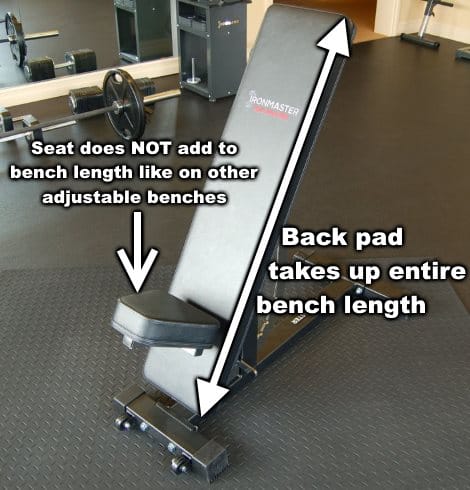 Ironmaster Super Bench Pro Seat Does Not Contribute to Bench Length