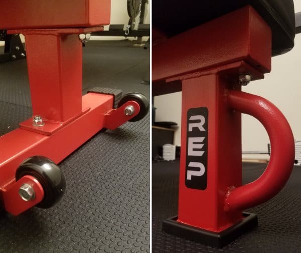 Wheels and Lift Handle on the Rep FB-5000 Flat Weight Bench