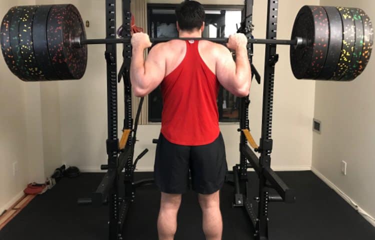 Unracking the Vulcan Absolute Power Bar with 415 lbs of Bumper Plates