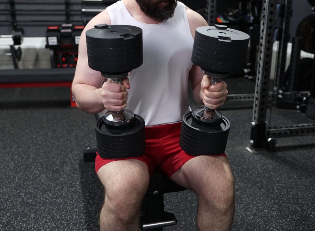 Potenial Thigh Discomfort with Snode AD80 Dumbbells on Heavy Seated Shoulder Press