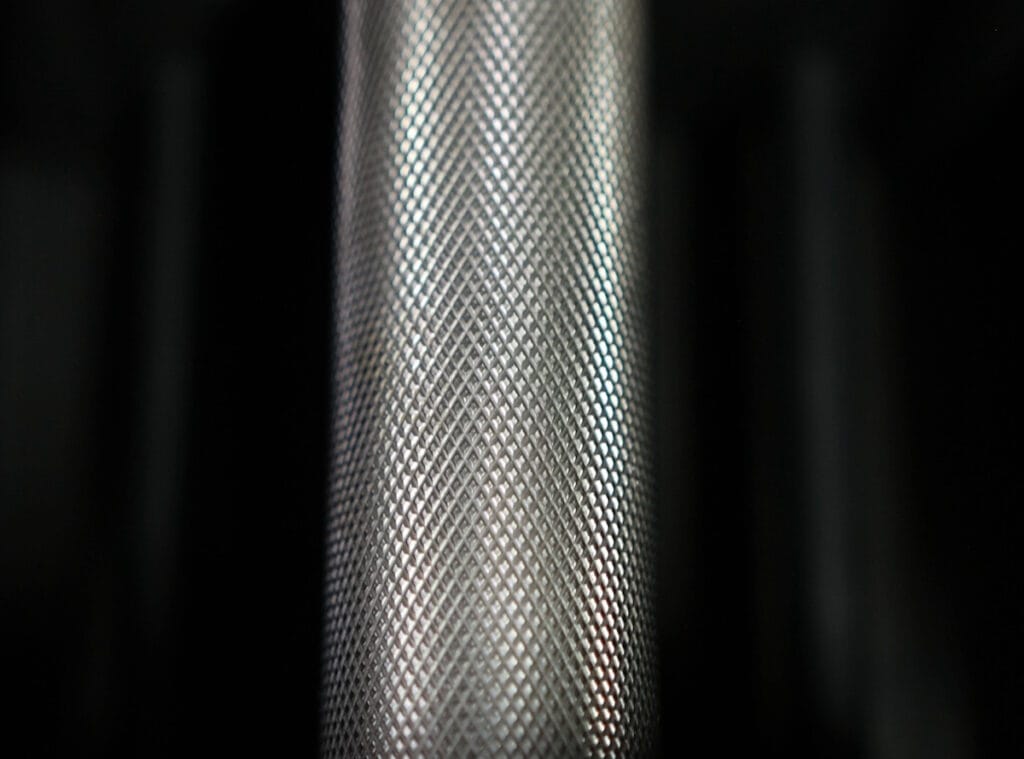Knurling on the PowerBlock Commercial Pro 100 Adjustable Dumbbells