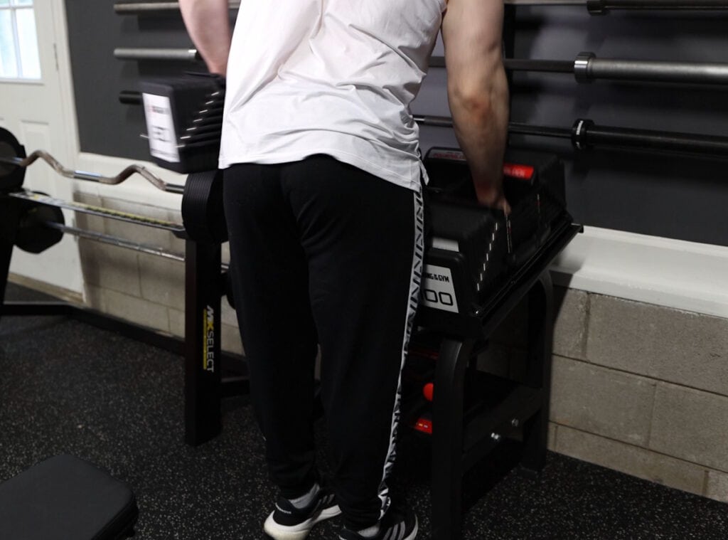 Racking and Unracking the PowerBlock Commercial Pro 100 Dumbbells