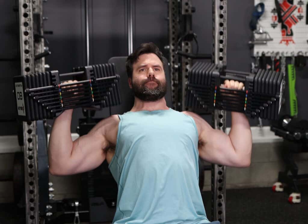 Seated Shoulder Press With the PowerBlock Commercial Pro 100 Adjustable Dumbbells