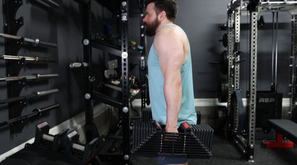 Shrugs With the PowerBlock Commercial Pro 100 Adjustable Dumbbells