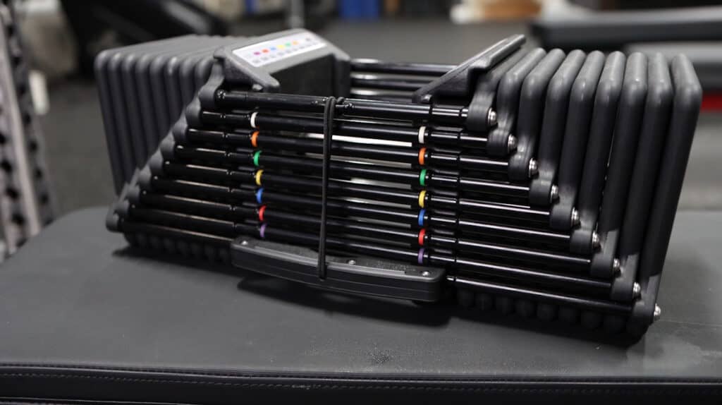 Side Rails Closeup on the PowerBlock Commercial Pro 100 Dumbbells