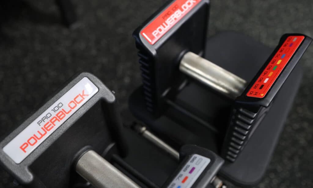 Swappable Handles on the PowerBlock Commercial Pro 100 Dumbbells