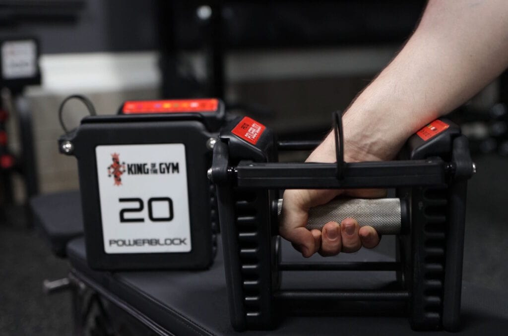 Wedge-Shaped Handle on the PowerBlock Commercial Pro 100 Dumbbells
