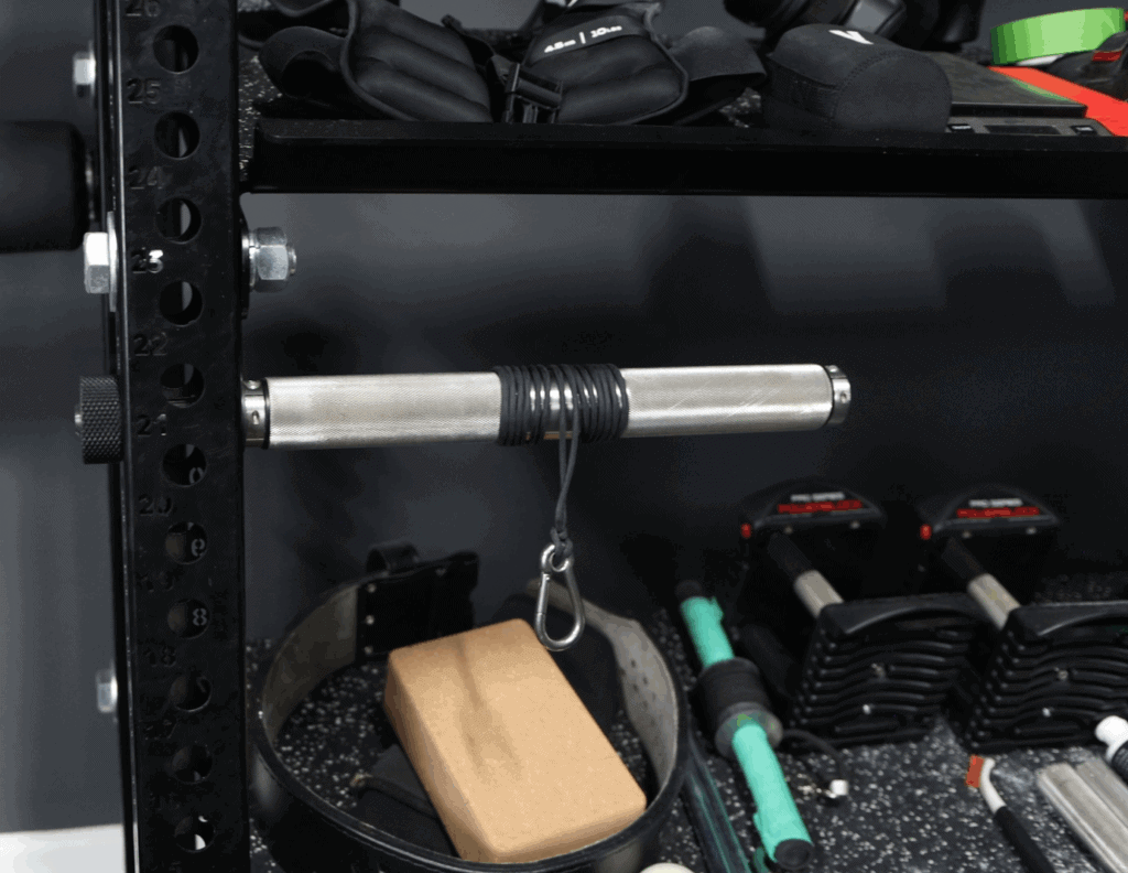Storing the JD Gym Equipped Wrist Roller on a Rack
