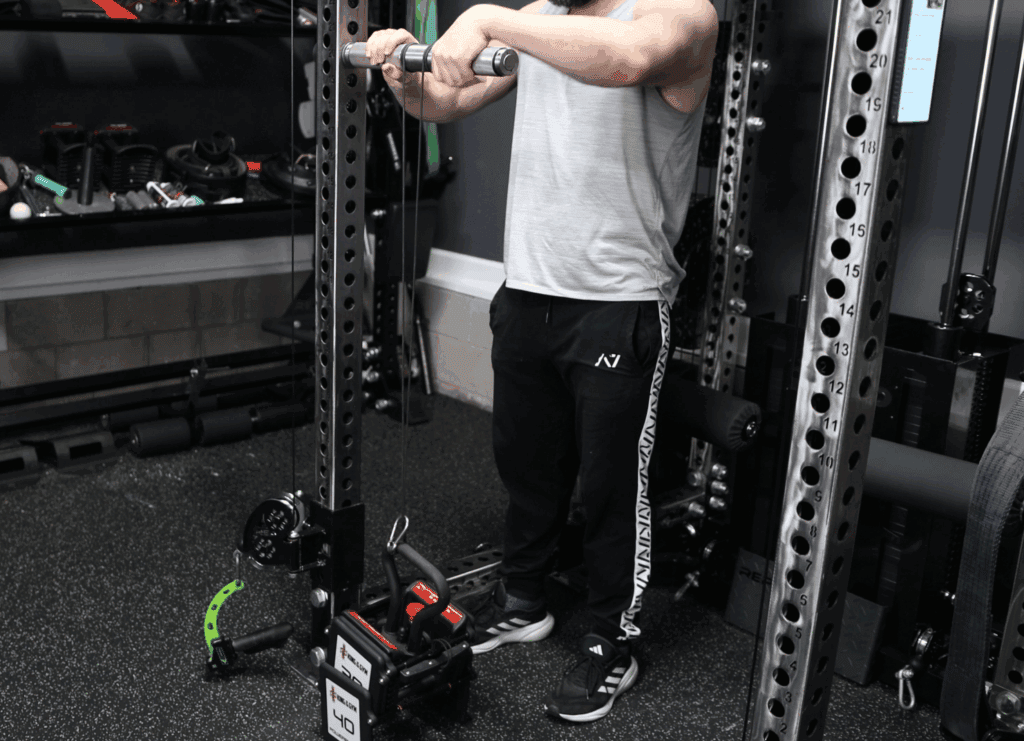 Using the JD Gym Equipped Wrist Roller With the PowerBlock Kettlebell Handle as the Weight