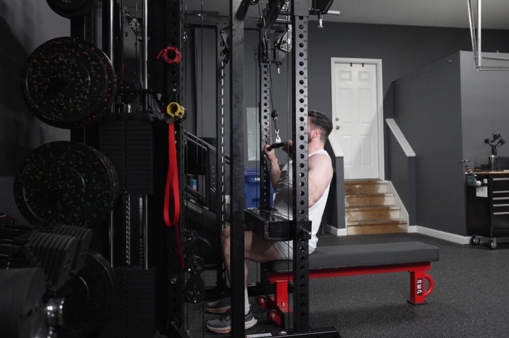 Force USA C20 Review - Lat Pulldown Leg Holder Setup - Rogue Hip Thruster Pad