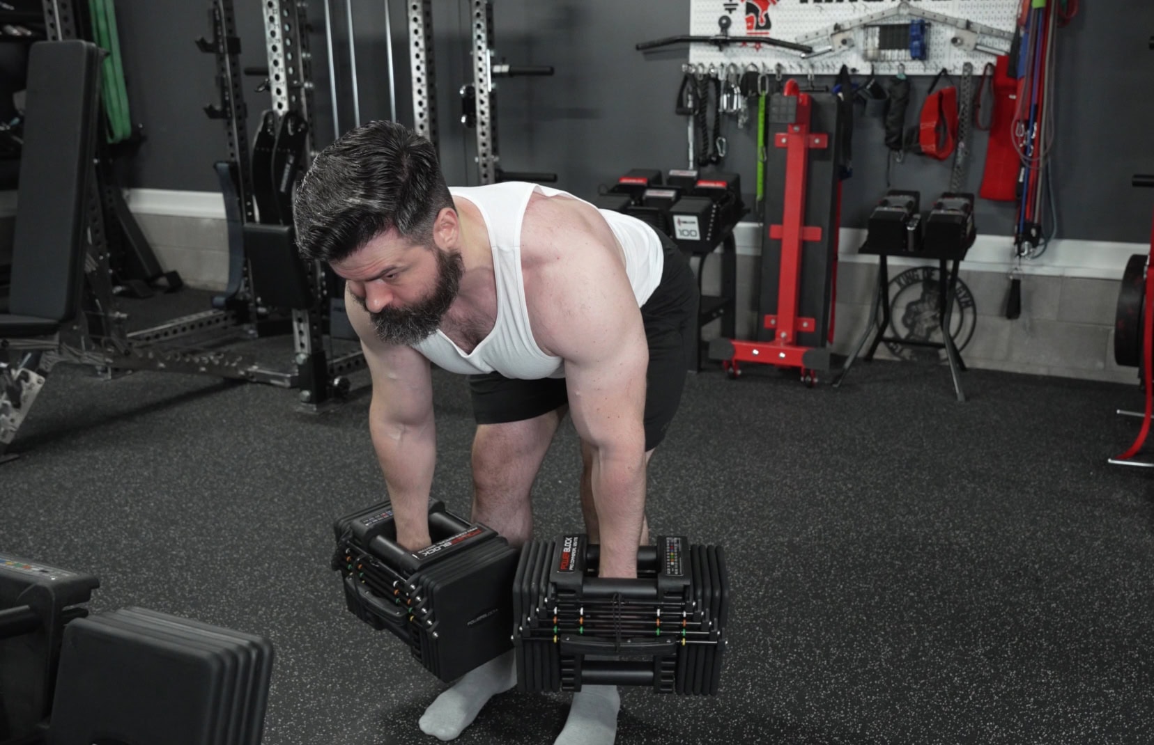 Front View - RDLs Using the PowerBlock Commercial Pro 125 & 175 Adjustable Dumbbells
