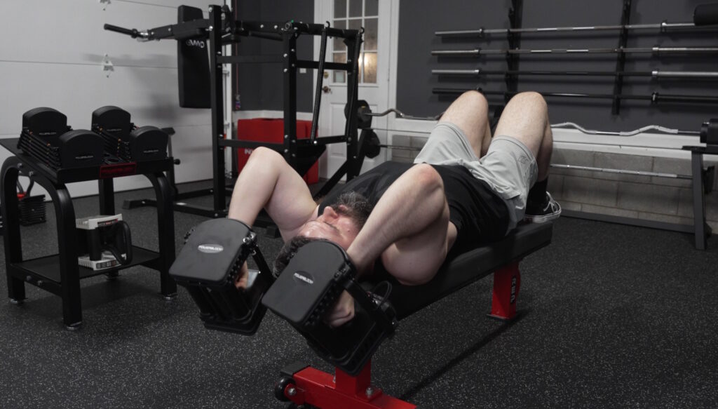 Lying Triceps Extensions with the PowerBlock Pro 50 Adjustable Dumbbells
