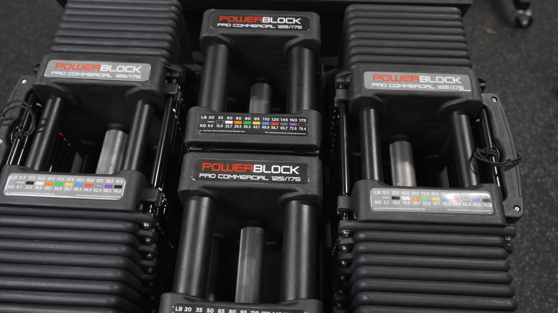 PowerBlock Commercial Pro 125 & 175 Adjustable Dumbbells - Top View
