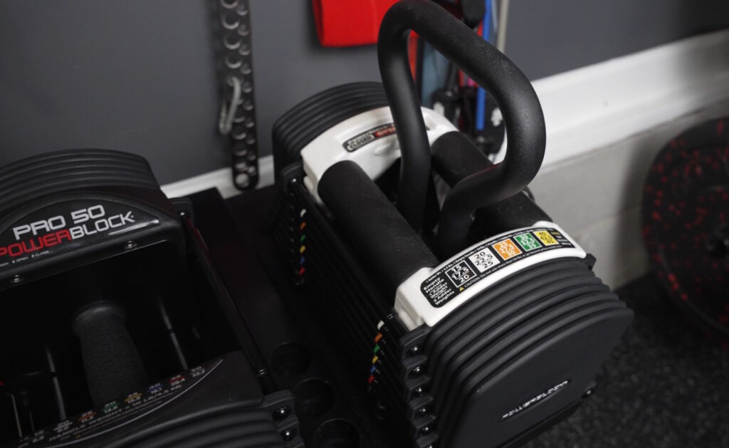 Pro Series Kettlebell on the PowerBlock Pro 50 Dumbbells