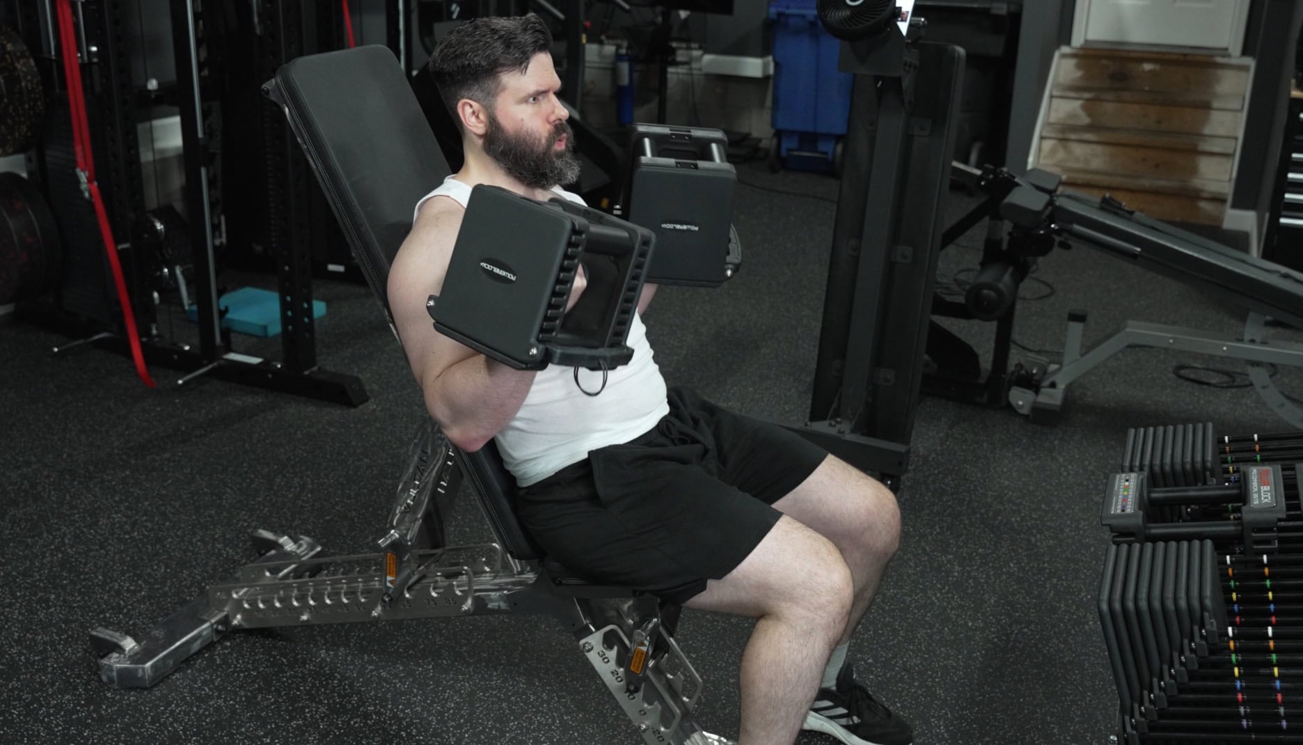 Seated Biceps Curls With the PowerBlock Commercial Pro 125 & 175 Adjustable Dumbbells
