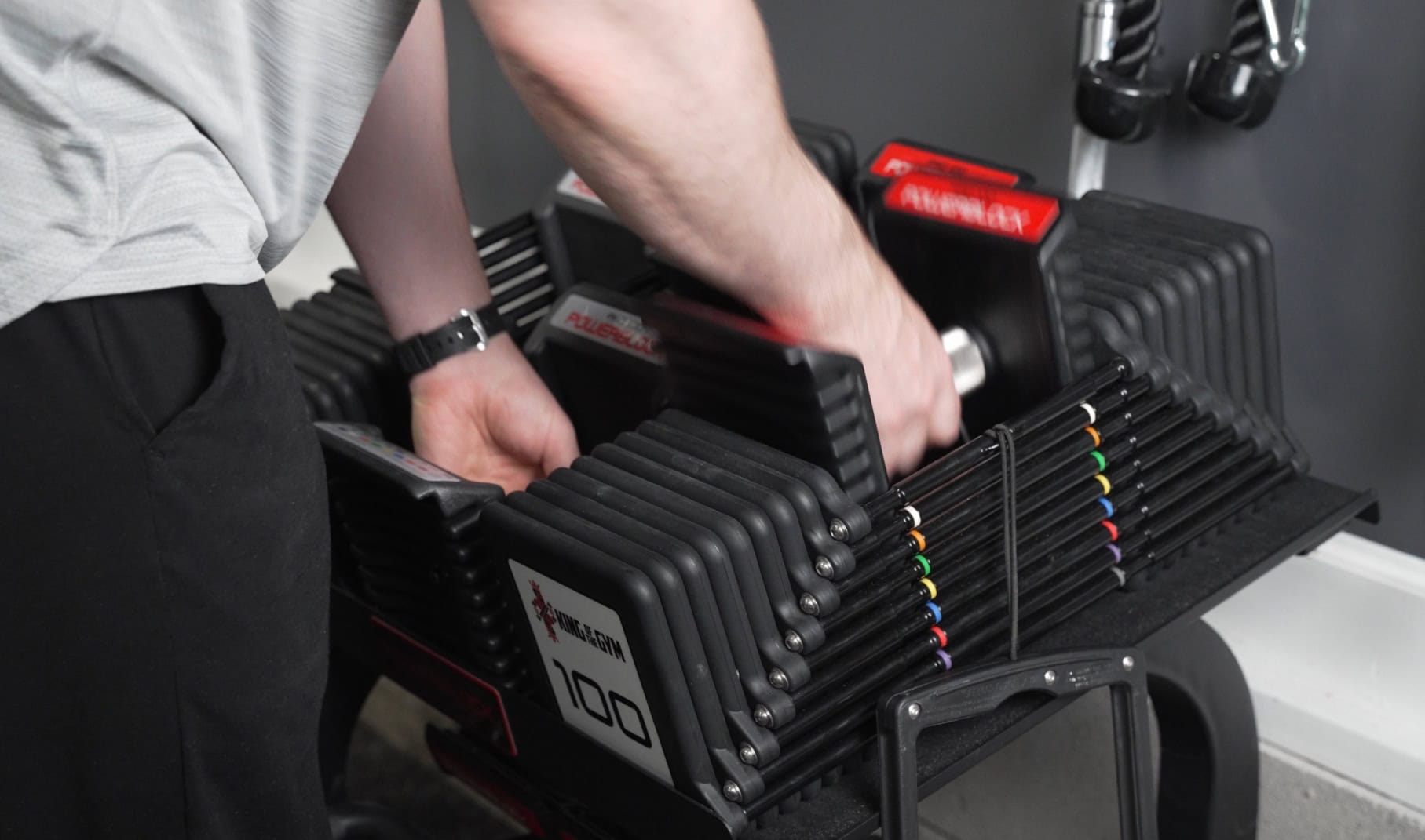 Swappable Handles on the PowerBlock Commercial Dumbbells