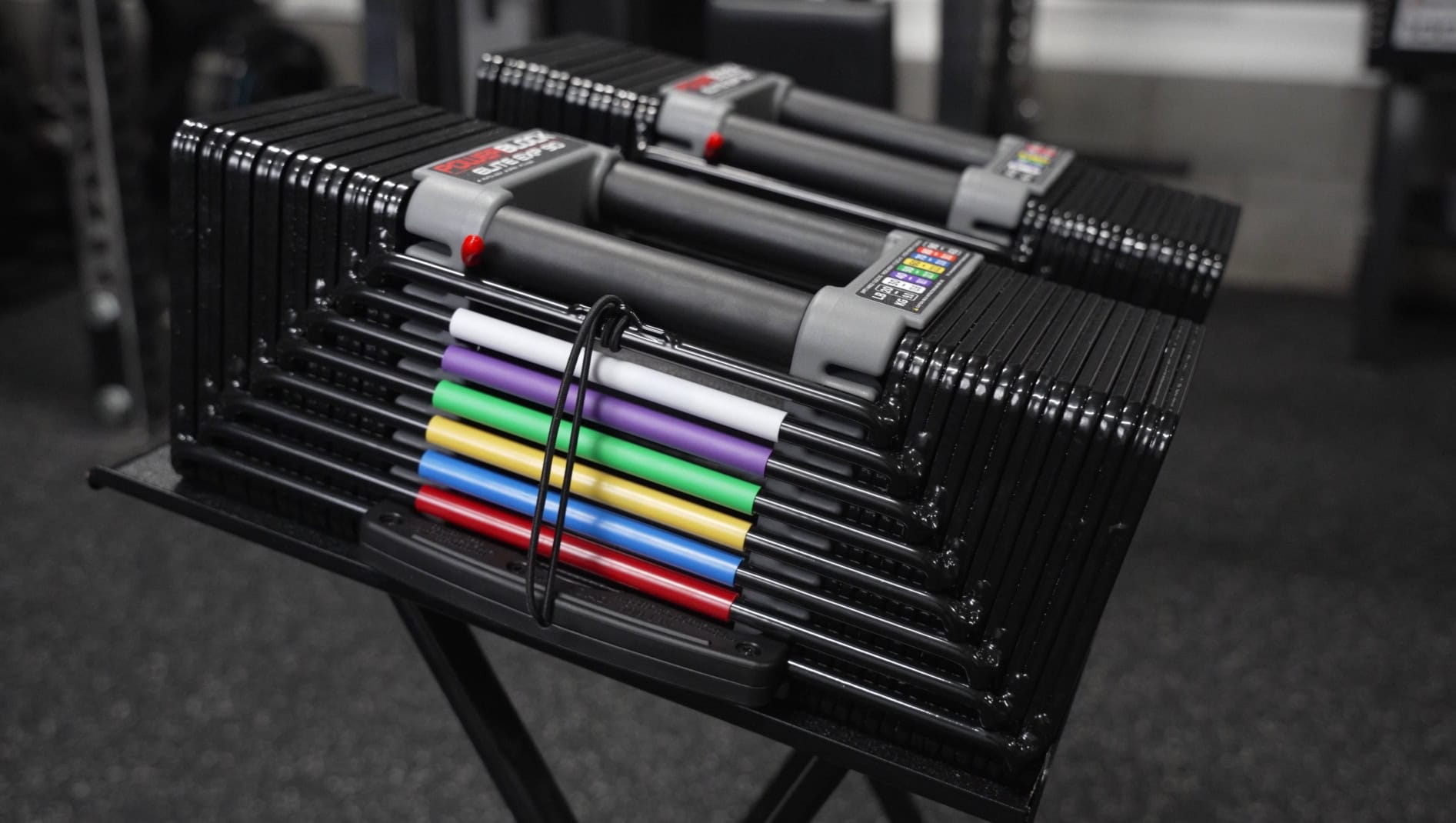 PowerBlock Elite EXP Dumbbells - Steel Plates Side Rails and Weight Indicator Strips