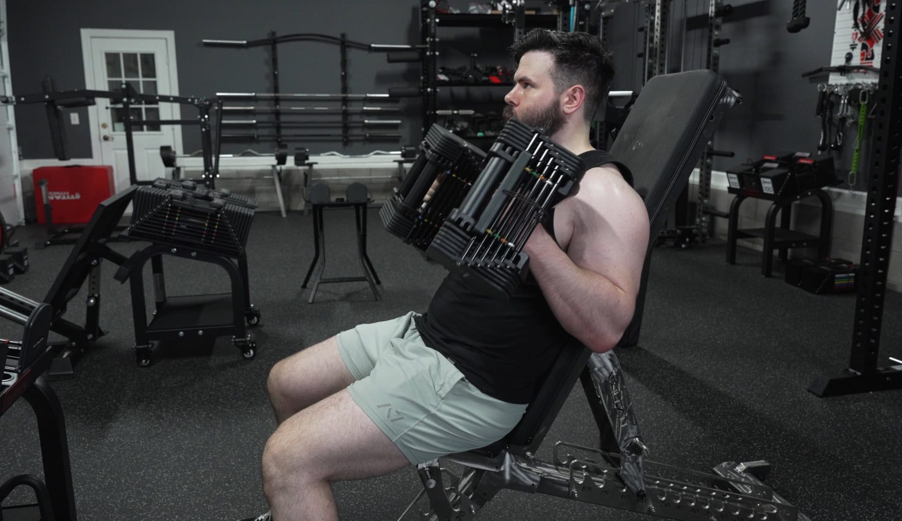 Seated Hammer Curls With the PowerBlock Commercial Pro 50 Adjustable Dumbbells
