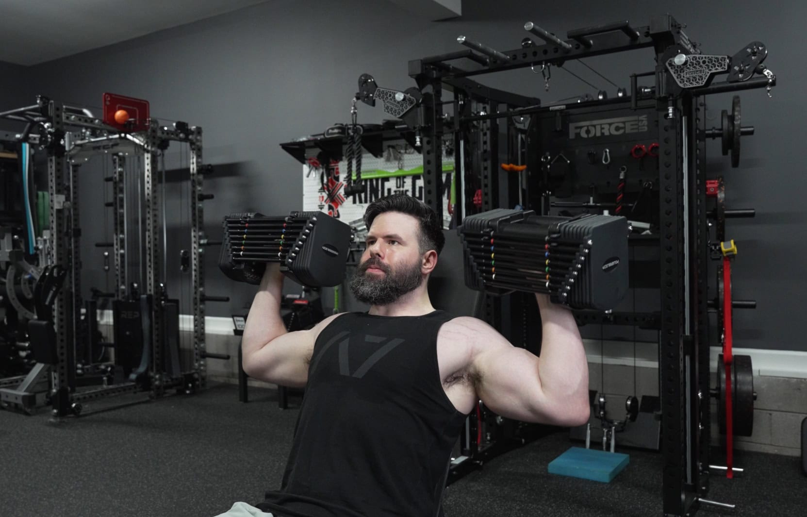 Seated Shoulder Press With the PowerBlock Commercial Pro 50 Adjustable Dumbbells